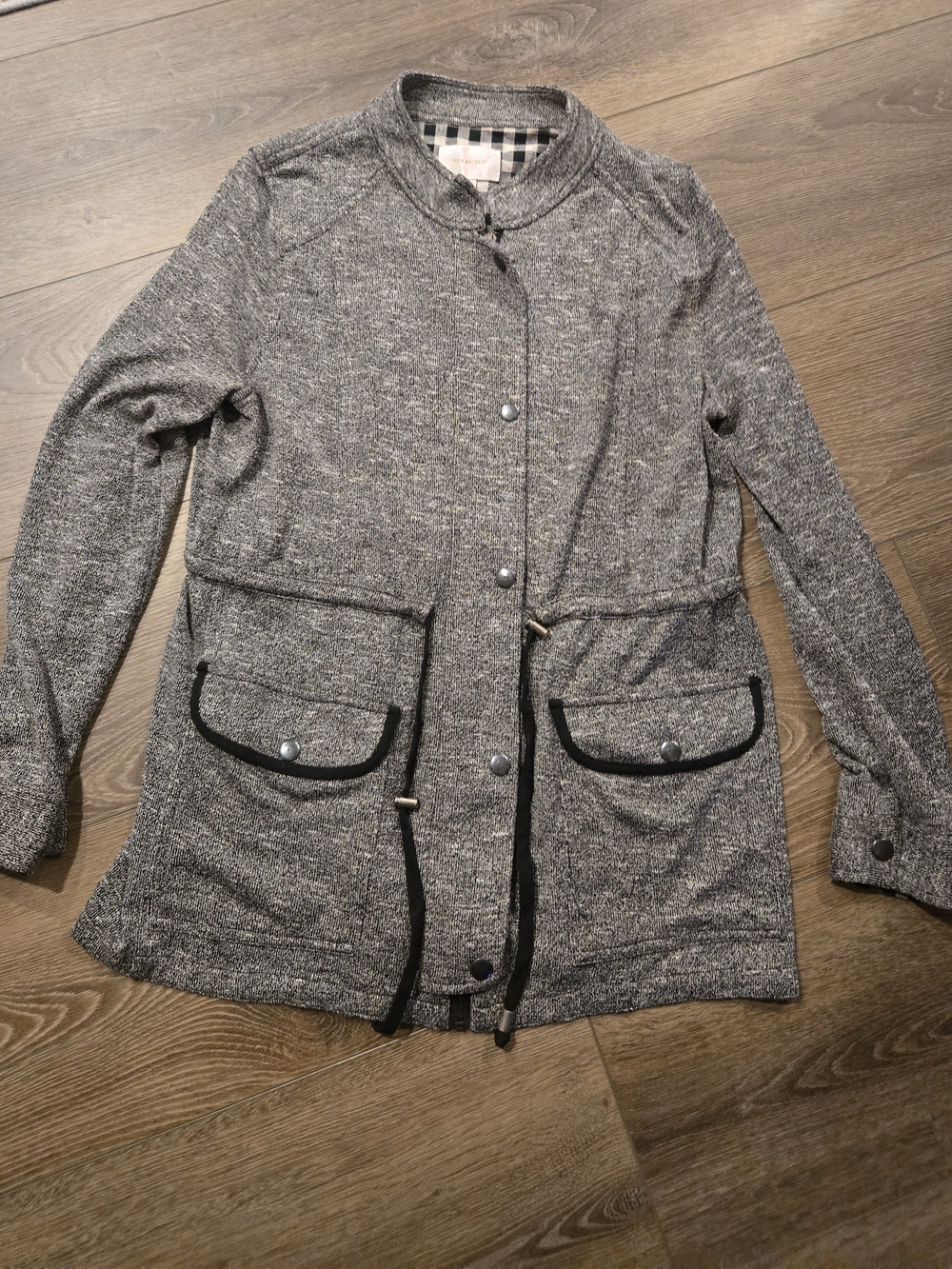 Skies Are Blue Heather Gray Utility Jacket with Snap Pockets